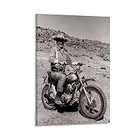John Wayne on A Honda 350SL Motorcycle Poster Duke Cowboy Movie Set 1971 Biker Vintage Poster Canvas Poster Wall Art Decor Print Picture Paintings for Living Room Bedroom Decoration Frame-style 08x12i