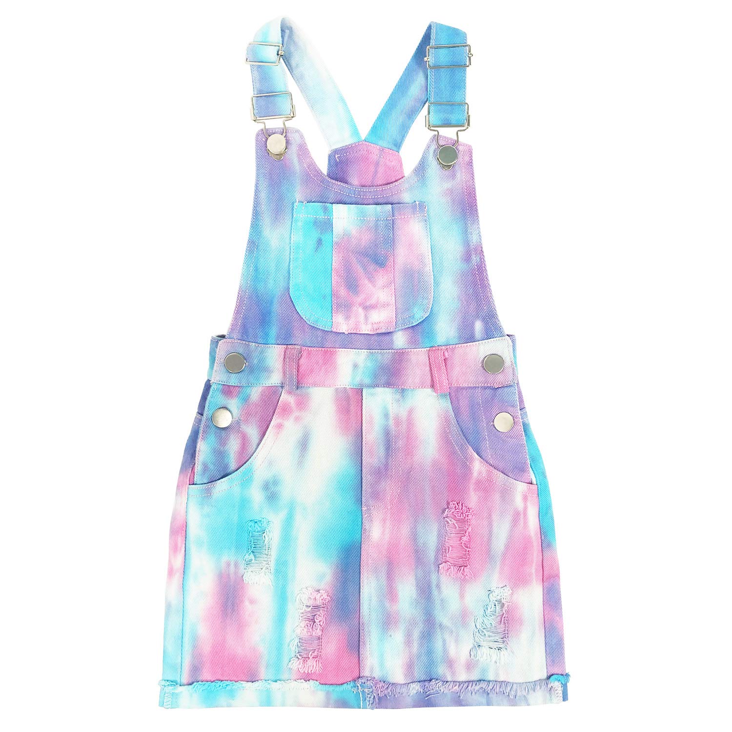 Peacolate 4-11T Little Girl Tie-dyed Short Overalls Vintage Dress Distressed Romper