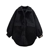 Sherpa Lapel Jacket for Women Fall Winter Warm Fuzzy Fleece Button Down Coats Casual Dressy Outerwear with Pockets