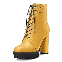 Castamere Women High Heel Platform Chunky Block Round Toe Ankle Boots Short Bootie Lace-up Zipper Boots