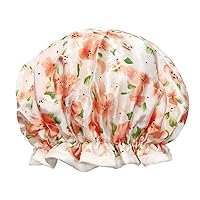 allydrew Reusable Women's Waterproof Shower Caps for Long Hair, Peach Floral