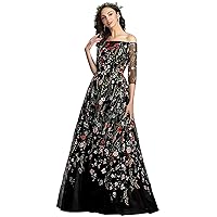 Women's -Embroidered Long Sleeve Maxi Dress 12 Black4