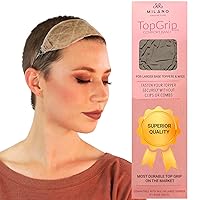 MILANO COLLECTION TopGrip Comfort Band for Large Base Toppers, Adjustable Translucent Strap, Side Openings to Secure Your Wig Topper, Includes Sewing Kit & Clip, Beige, Large