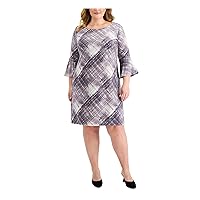 Connected Apparel Womens Stretch Bell Sleeve Round Neck Above The Knee Wear to Work Fit + Flare Dress