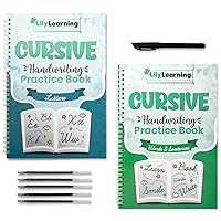 Cursive Handwriting Kit - Reusable Copybooks for Kids - Large Writing Practice Books - Magic Ink, Groove Workbooks