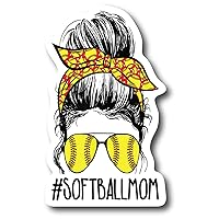 #Softballmom 5 X 3 Inch Waterproof Sticker Wife Best Mom Mama Messy Bun Hair Softball Basketball Baseball Soccer Tball Dance Football Cheer Golf CS1312-2PK