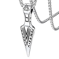 FaithHeart Norse Viking Spear Head Necklace, Vintage Nordic Odin Amulet Pendant Stainless Steel Jewelry for Men Women (with Gift Box)