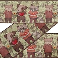 Beige Bear,Dog & Sloth Kids Ribbon Trim Tape Fabric Laces for Crafts Printed Velvet Trim 9 Yards Sewing Accessories 3 Inches