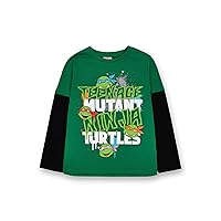 Boys T-Shirt | Green & Black TMNT Skater Tee | Childrens Long Sleeve with Short Sleeve Overlay