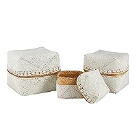 47th & Main Square Beaded Baskets Woven Bamboo Storage Boxes with Lids, Set of 3, White
