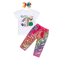 IMEKIS Toddler Baby Girls Melon Birthday Outfit Rainbow Romper Shirt + Shiny Long Pants + Headband Kids Cake Smash 1-5T