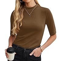 PrinStory Womens Tops Summer Short Sleeve Shirts Business Dressy Casual Pullover Tops for Women 2024 Trendy