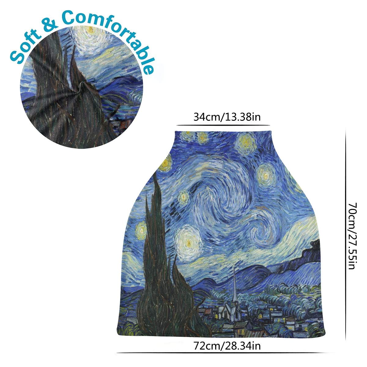 Van Gogh Starry Night Pattern Nursing Cover Breastfeeding Scarf, Stretchy Infant Carseat Canopy Multi-use Stroller Cover Car Seat Cover for Baby Girl Boy