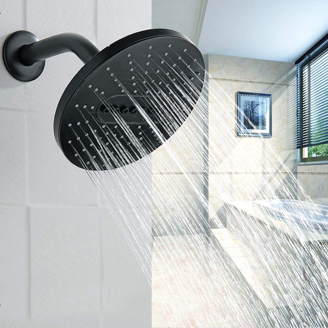 Rainfall Shower Head Fixed Showerhead, 6.3 Inch Rain Showerhead, 2-Setting with Adjustable Angles, Awesome Shower Experience, Tool Free Installation, Oil Rubbed Bronze