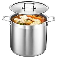 Stockpot – 16 Quart – Brushed Stainless Steel – Heavy Duty Induction Pot with Lid and Riveted Handles – For Soup, Seafood, Stock, Canning and for Catering for Large Groups and Events by BAKKEN
