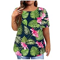 Plus Size Tops for Women Short Sleeve Tunic Graphic Round Neck Tees Spring Summer Clothing