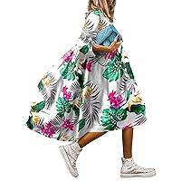 Fashion Long Sleeve Summer Dress Elegant High Waist Flowy Maxi Dress Trendy Floral Smocked Casual Loose Long Dress
