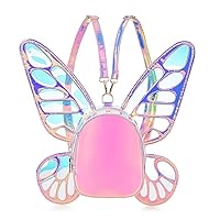 Women's Laser Holographic Backpack Butterfly Angel Wings Casual Daypack Shoulder Bag (Laser Pink)