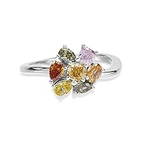 18K Yellow/White/Rose Gold Blossom Ring With 1.41 TCW Natural Diamond (Multi Shape,Multi-Colored,VS-SI2) Gemstone Rings, Rings For Women, Dainty Rings, Minimalist Rings, Jewelry For Women Gift For Her