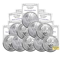 1988 - Present (Random Year) Lot of (10) 1 oz Silver Canadian Maple Leaf Coins Brilliant Uncirculated with Certificates of Authenticity $5 Seller BU