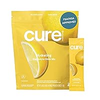 Cure Hydrating Plant Based Electrolyte Mix | FSA & HSA Eligible | Powder for Dehydration Relief | Made with Coconut Water | Non-GMO | No Added Sugar | Vegan | Paleo | Pouch of 14 Packets - Lemonade