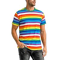 Funny World Men's Cotton Striped T-Shirt Crew Neck Short Sleeves Basic Casual Top