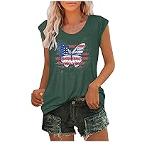 Women USA Flag Cap Sleeve Tee Tops Summer Funny Butterfly Print Casual T-Shirts Summer Fashion Loose Fit Blouses