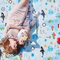 Reversible Baby Play Mat & Exercise Mat - Fun & Stylish Foam Floor Playmat for Kids and Infants. Elegant Room Decor Transforms into Large Fun Activity Gym Mat (Ocean)