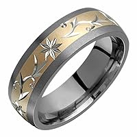 Uma Two Tone Titanium Ring 14kt Yellow Gold Sand Paper 7mm Wide Engagement Band for Him Her