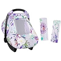 Car Seat Covers for Babies & Car Seat Strap Pads, Super Soft Infant Car Seat Strap Covers, Windproof Baby Carseat Cover Girls, Kick-Proof, Warm, Purple Flower