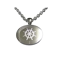Silver Toned Etched Oval Nautical Helm Pendant Necklace