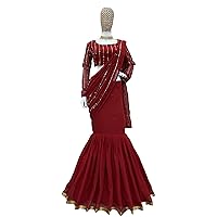 Indian Women Red Fox Georgette Thread With Seuqnce Ready To Wear Saree & Blouse Muslim Sari 4830