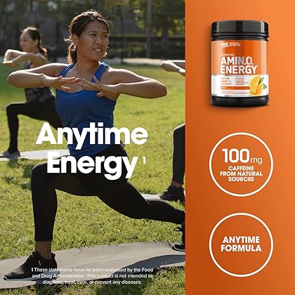 Optimum Nutrition Amino Energy - Pre Workout with Green Tea, BCAA, Amino Acids, Keto Friendly, Green Coffee Extract, Energy Powder - Orange Cooler, 65 Servings(Packaging May Vary)