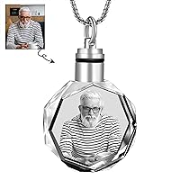 Fanery sue Custom 2D Crystal Necklace Photo, Personalized Picture Necklace for Men Women, 2D Laser Engraved Crystal Necklace(Round Shaped)