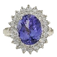 6.18 Carat Natural Blue Tanzanite and Diamond (F-G Color, VS1-VS2 Clarity) 14K White Gold Luxury Cocktail Ring for Women Exclusively Handcrafted in USA