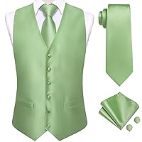 Hi-Tie Mens Suit Vest Tie set Classic Waistcoat and necktie Handkerchief Cufflinks Suit Wedding Party