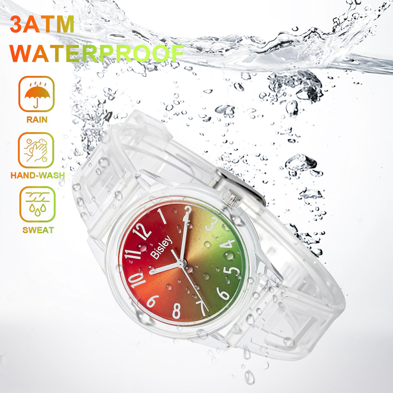 Women's Clear Watch Colorful Rainbow Dial Analog Watches Simple Waterproof Watch for Girls