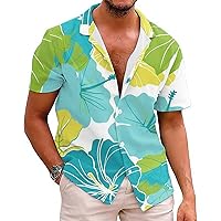Men's Printing Shirts Loose Fit Button Short Sleeve Lapel Blouse Shirt Fashion Casual Tunic Tops Summer Beach Clothes