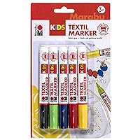 Kids 031400000001 Textile Marker Set with 5 Strong, Bright Colours, Children's Fabric Pens with 3 mm Tip for Light Fabrics, Water-based, Washable up to 60 °C after fixing.