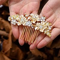 Crystal Bride Wedding Hair Comb Flower Bridal Headpieces Rhinestone Hair Pieces Bridesmaid Side Combs Hair Accessories for Women and Girls (gold flower)