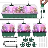 Kesfitt Seed Starter Tray with Grow Light,4 Packs Seedling Starter Kits with Soft Silicone Pop-Out Cells Humidity Dome,Reusable Seed Starting Trays Germination Kit for Plant Seeds Growing