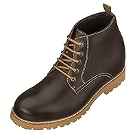 CALTO Men's Invisible Height Increasing Elevator Shoes - Premium Leather Lace-up Round-toe Work Boots - 3.4 Inches Taller