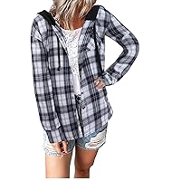 Womens Plaid Shacket Jacket Long Sleeve Button down Chest Casual Pocketed Shirt Jacket Coats Fashion Blouse