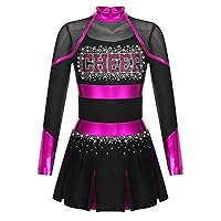 CHICTRY Girls Cheerleading Uniform Dress Cheer Leader Cosplay Outfits Kid School Uniform Costume Dancewear A2 Black&Hot Pink 10 Years