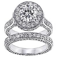 5.20 CT TW GIA Certified Round Diamond Halo Engagement Bridal Set in 14k White Gold