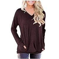 Womens Tops,Casual Long Sleeve Solid Baggy Shirts Fashion Plus Size Outdoor Blouse Loose Trendy Tee T Shirt
