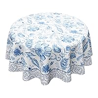 White and Blue Porcelain Waterproof Fabric Tablecloth, Rectangle Watercolor Wrinkle Oil-Proof Resistant Table Cover for Dining Table, Buffet Parties and Campin,(60