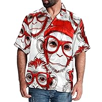 Hawaiian Shirt for Men Casual Button Down, Quick Dry Holiday Beach Short Sleeve Shirts Monkey Wear Glasses Hat,S