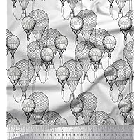 Soimoi Polyester Crepe White Fabric - by The Yard - 52 Inch Wide - Hot Air Balloon Holidays Print Material - Festive and Upbeat Patterns for Holiday Celebrations Printed Fabric