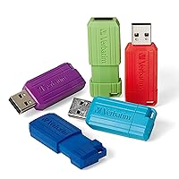 Verbatim 16GB Pinstripe USB 2.0 Flash Drive Retractable Thumb Drive with Microban Antimicrobial Product Protection- 5 Pack - Multicolor (Green, Blue, Red, Purple, Cyan)